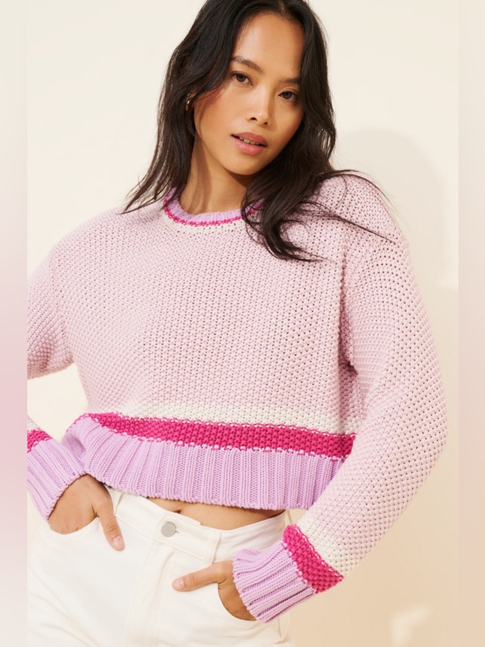 Show Me Your Mumu "Only One Sweater" Adore Stripe Knit Cropped Pullover Size S